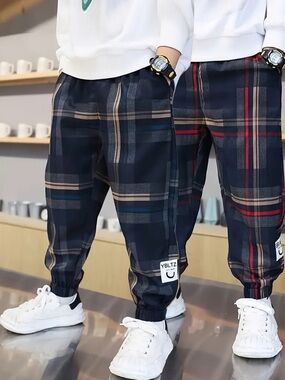 Kids Plaid Jogger Sweatpants - Navy/Black